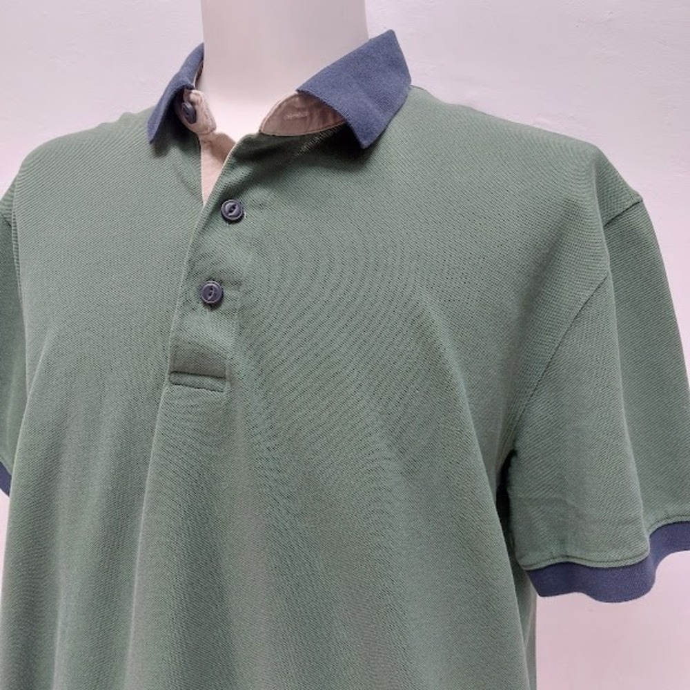 LL Bean Casco Bay Polo Mens Short Sleeve Large Green Navy Contrast Pique Cotton - Picture 5 of 8